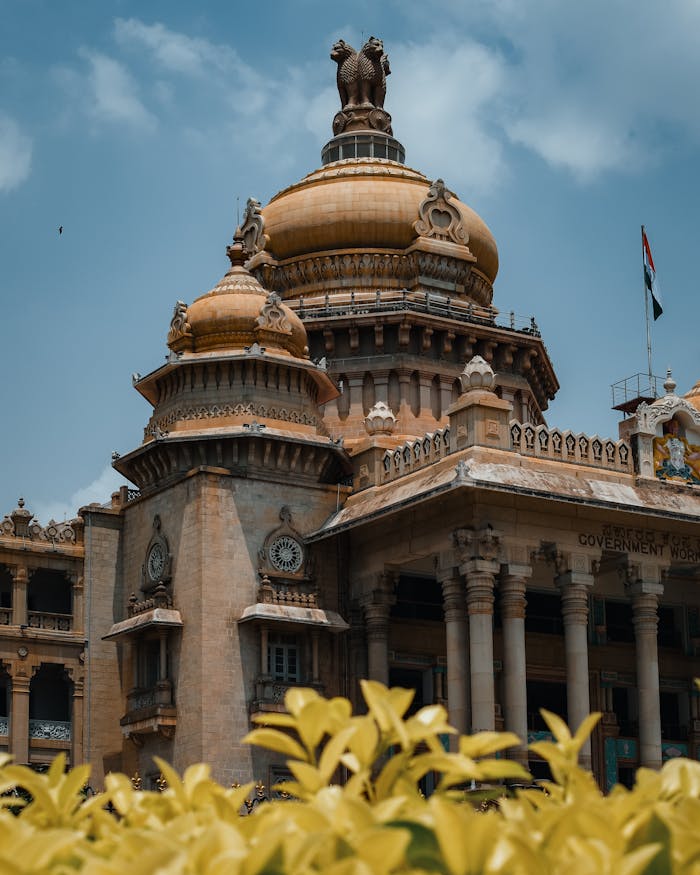 Majestic view of the Vidhana Soudha, a legislative building in Bengaluru, India.